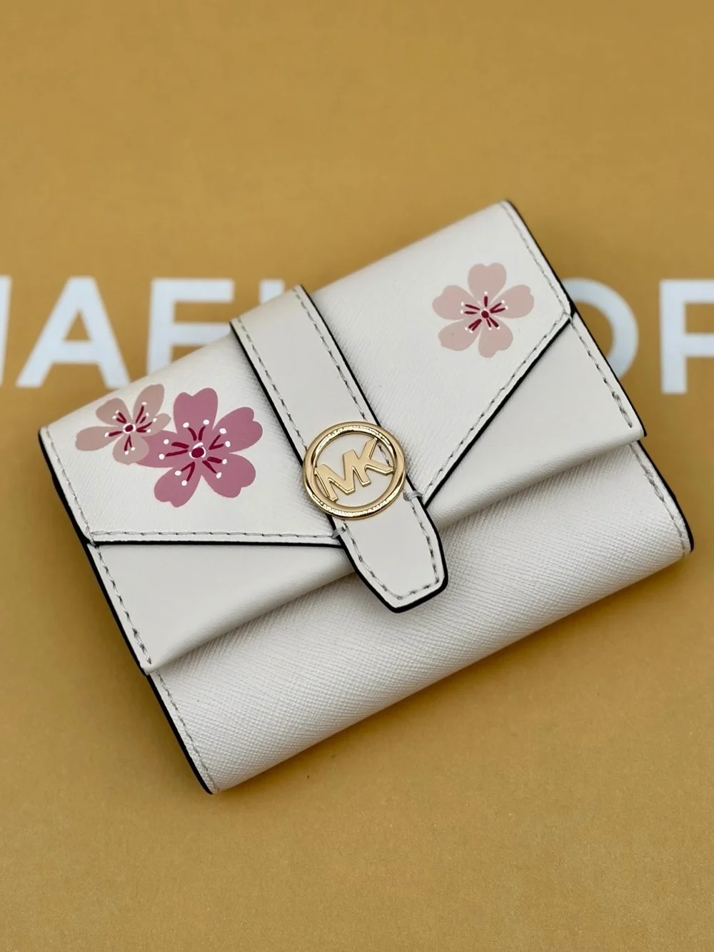 Michael Kors Cream Wallet with Pink Floral Accents